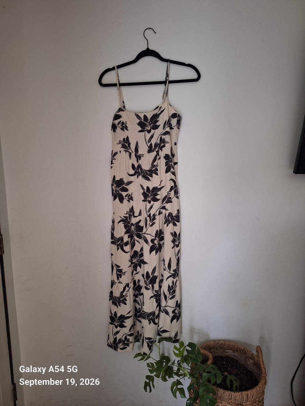 Monteau Cream Maxi Dress with Black Floral Print